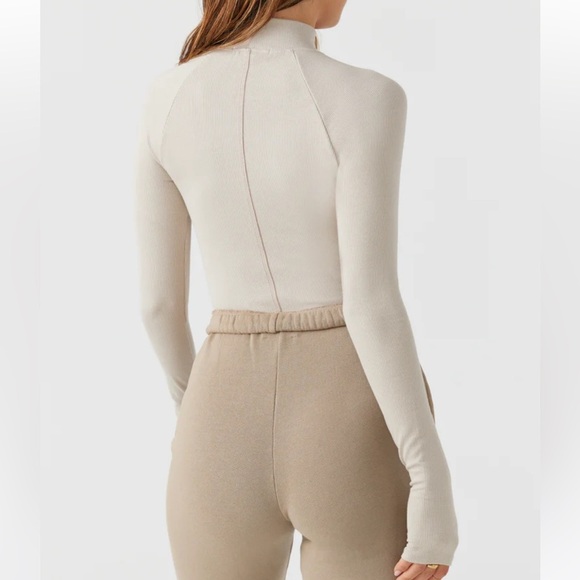 JOAH BROWN Tan/nude STITCH MOCK NECK LONG SLEEVE in Dune flex rib - Picture 2 of 8